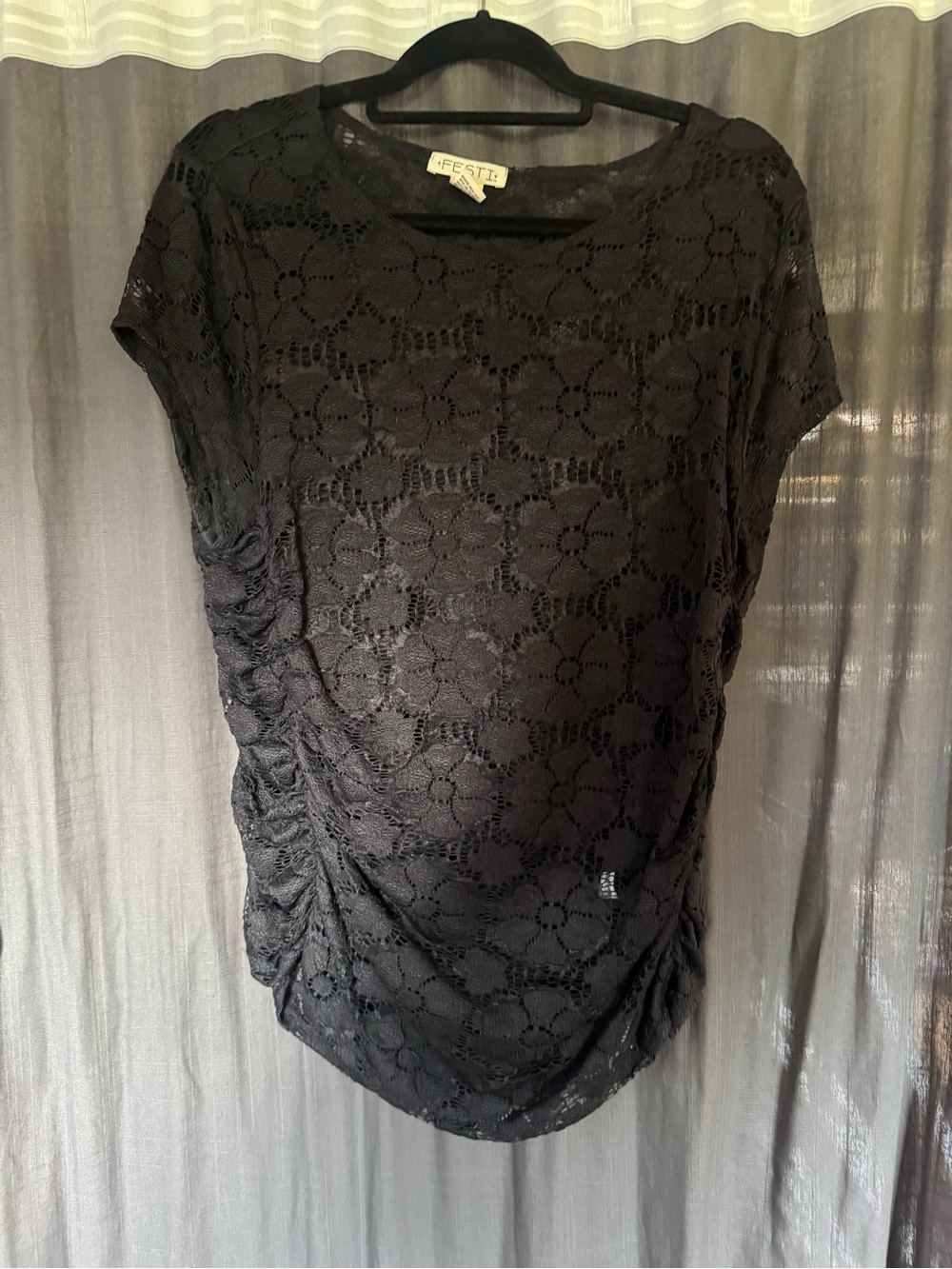 Festi Black Lace Short-Sleeve Women's Top
